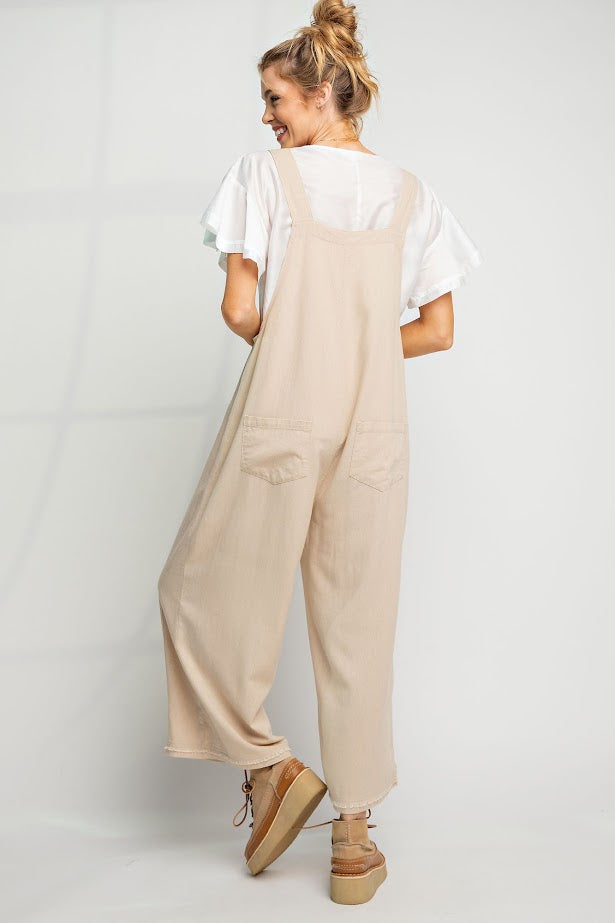 The Kate Linen Oversized Overalls in Khaki