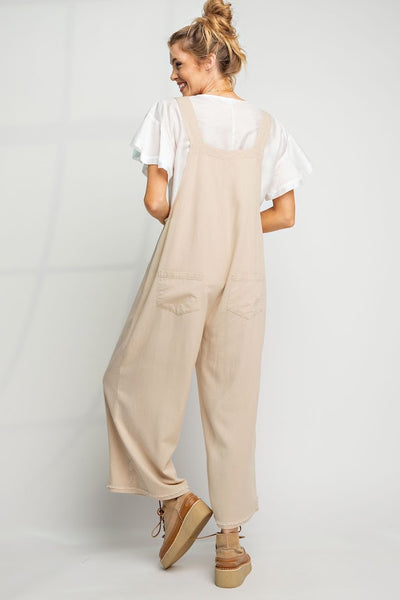 The Kate Linen Oversized Overalls in Khaki