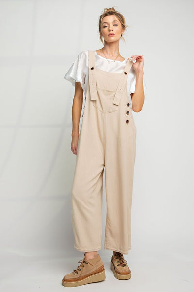 The Kate Linen Oversized Overalls in Khaki