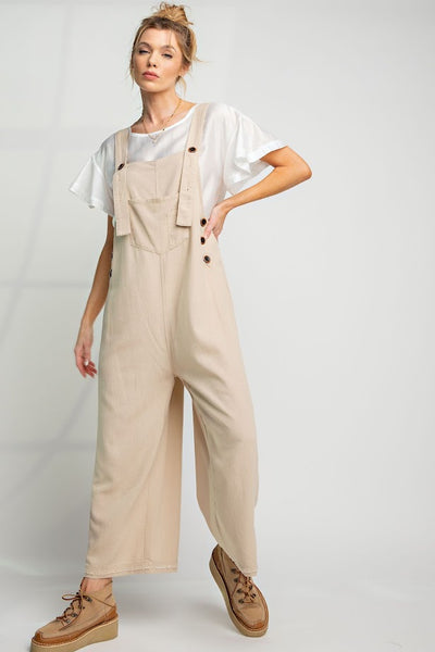 The Kate Linen Oversized Overalls in Khaki