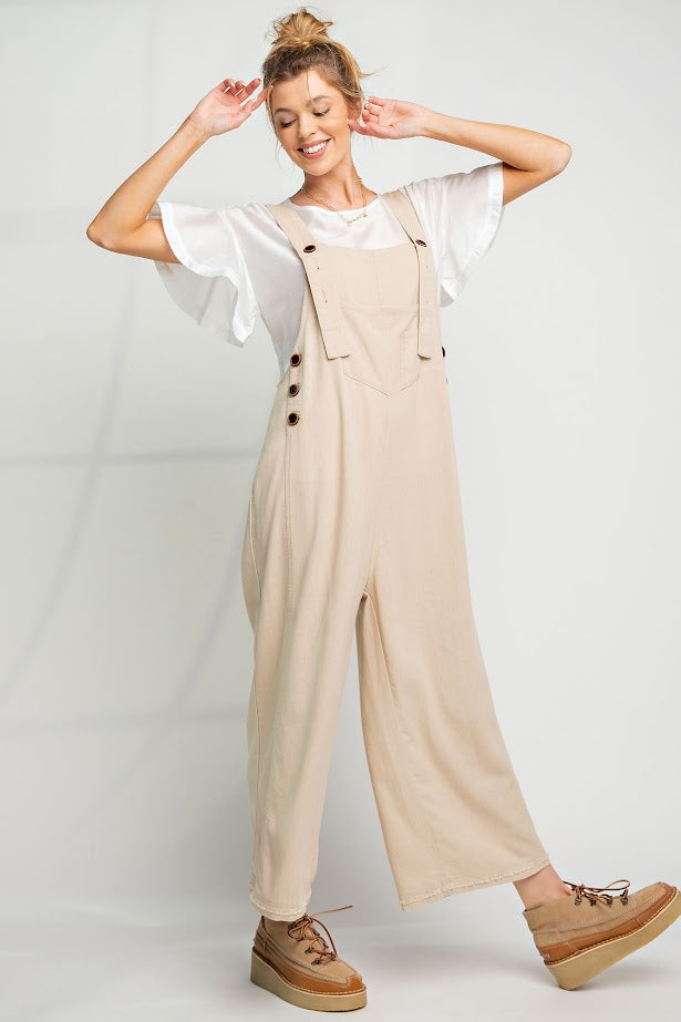 The Kate Linen Oversized Overalls in Khaki