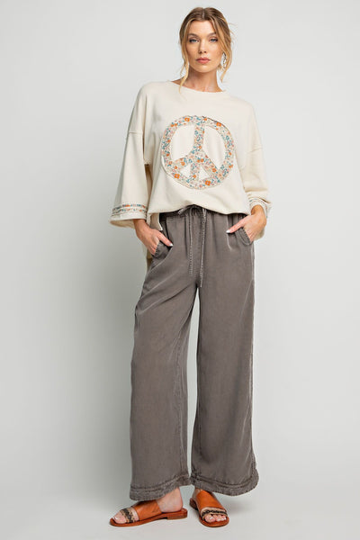 Comfy + Cozy Mineral Washed Soft Twill Wide Leg Pants in Ash