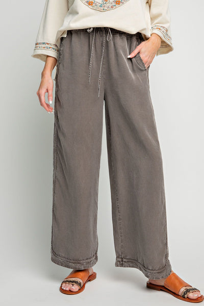 Comfy + Cozy Mineral Washed Soft Twill Wide Leg Pants in Ash