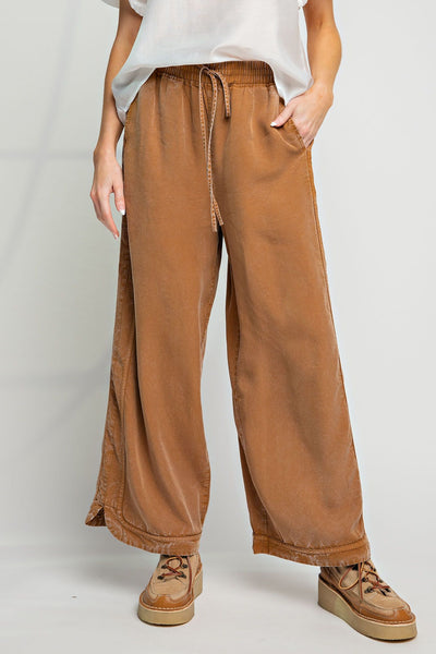 Comfy + Cozy Mineral Washed Soft Twill Wide Leg Pants in Camel