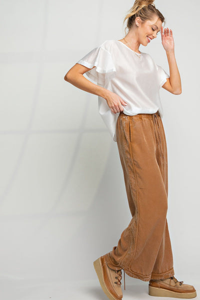 Comfy + Cozy Mineral Washed Soft Twill Wide Leg Pants in Camel