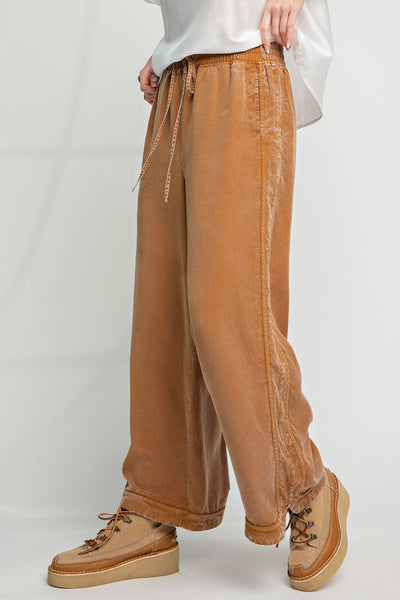 Comfy + Cozy Mineral Washed Soft Twill Wide Leg Pants in Camel
