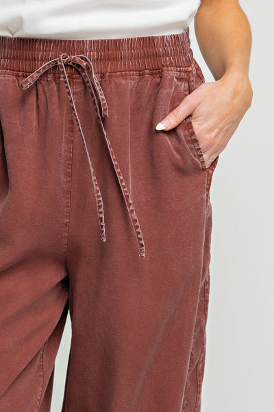 Comfy + Cozy Mineral Washed Soft Twill Wide Leg Pants in Espresso