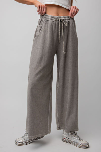 Inside Out Mineral Washed Terry Knit Wide Leg Pants in Ash