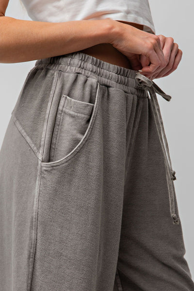 Inside Out Mineral Washed Terry Knit Wide Leg Pants in Ash