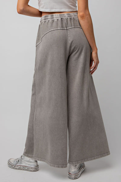 Inside Out Mineral Washed Terry Knit Wide Leg Pants in Ash