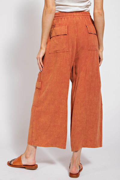 It's All Good Mineral Washed Cargo Wide Leg Pants in Brick