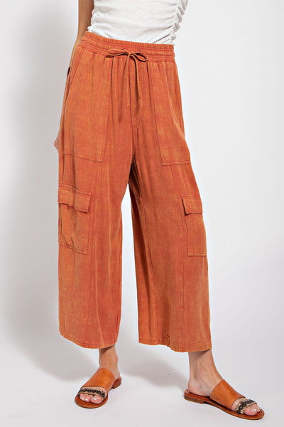 It's All Good Mineral Washed Cargo Wide Leg Pants in Brick