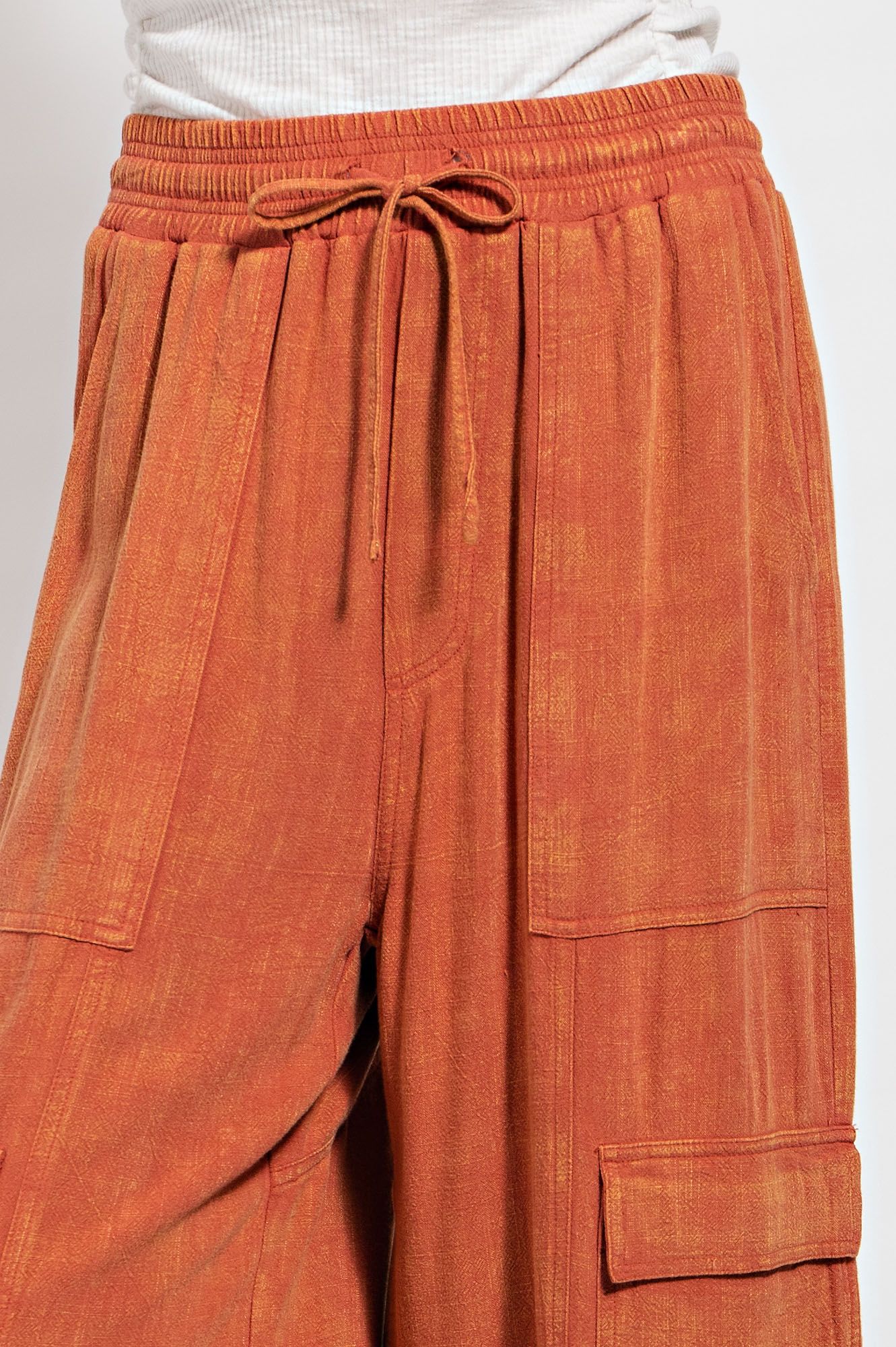 It's All Good Mineral Washed Cargo Wide Leg Pants in Brick