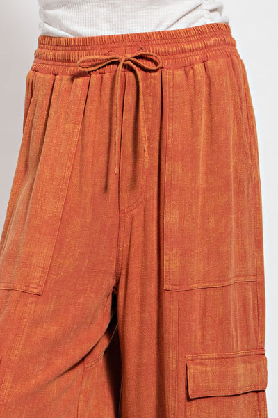 It's All Good Mineral Washed Cargo Wide Leg Pants in Brick