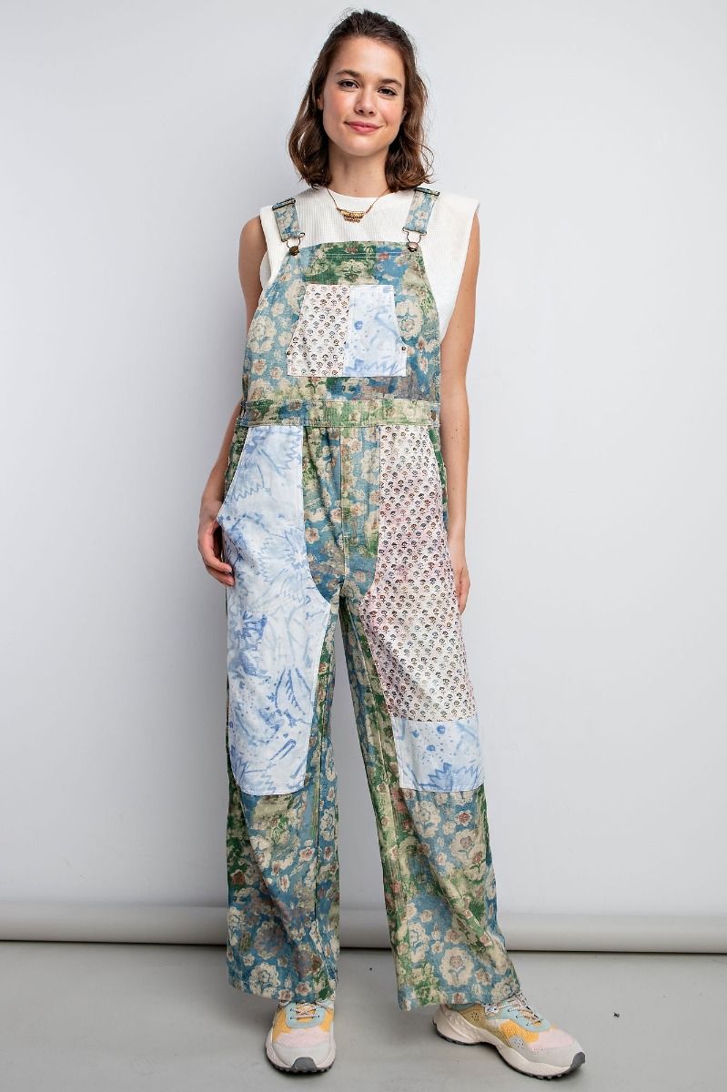Laney Mae Floral Patchwork Overalls in Water Paint