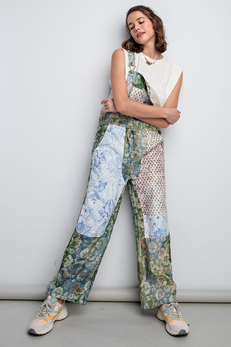 Laney Mae Floral Patchwork Overalls in Water Paint