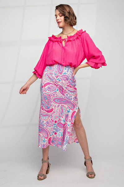 Feelin Paisley Midi Skirt in Barbie Pink