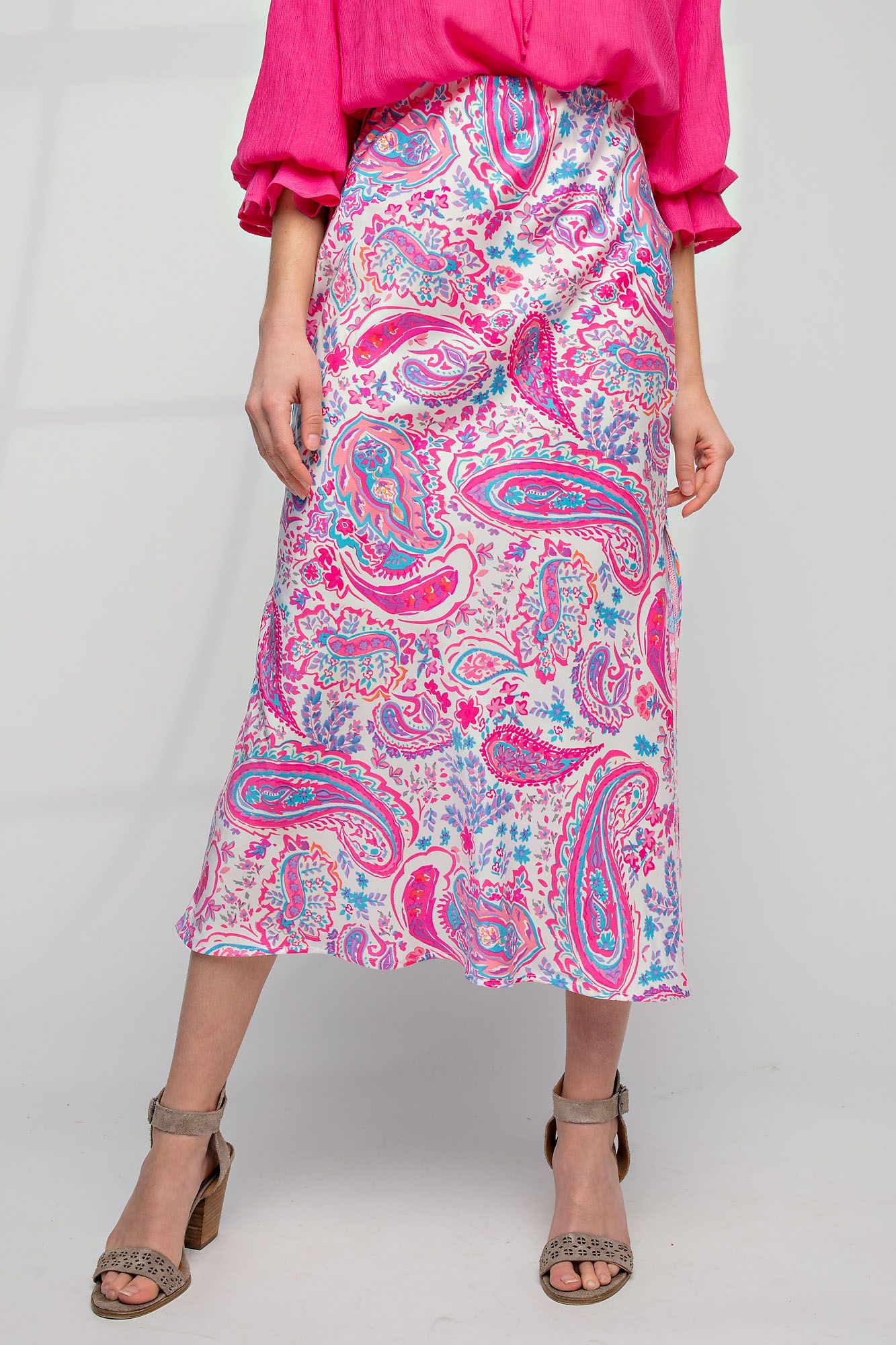 Feelin Paisley Midi Skirt in Barbie Pink