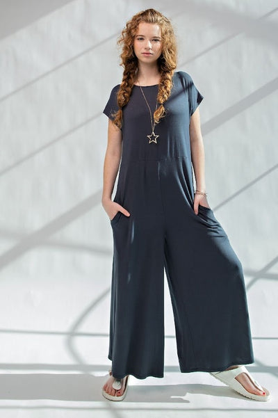 Kickstart My Heart Wide Leg Maxi Jumpsuit in Dark Navy