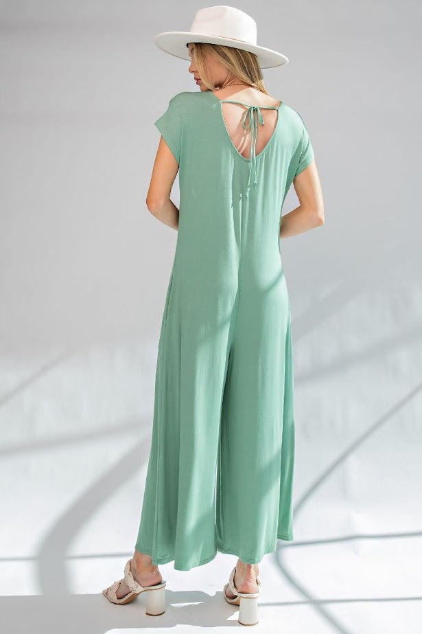 Kickstart My Heart Wide Leg Maxi Jumpsuit in Sage