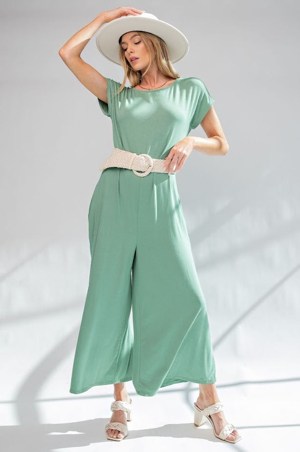 Kickstart My Heart Wide Leg Maxi Jumpsuit in Sage