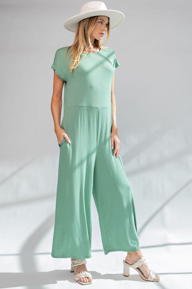 Kickstart My Heart Wide Leg Maxi Jumpsuit in Sage