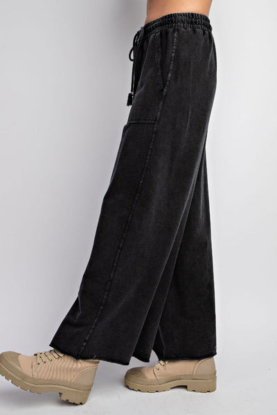 Easy Does It Mineral Washed Wide Leg Pants in Black