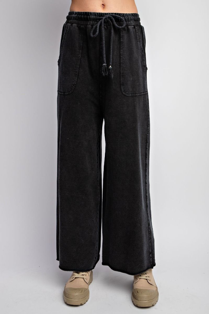 Easy Does It Mineral Washed Wide Leg Pants in Black