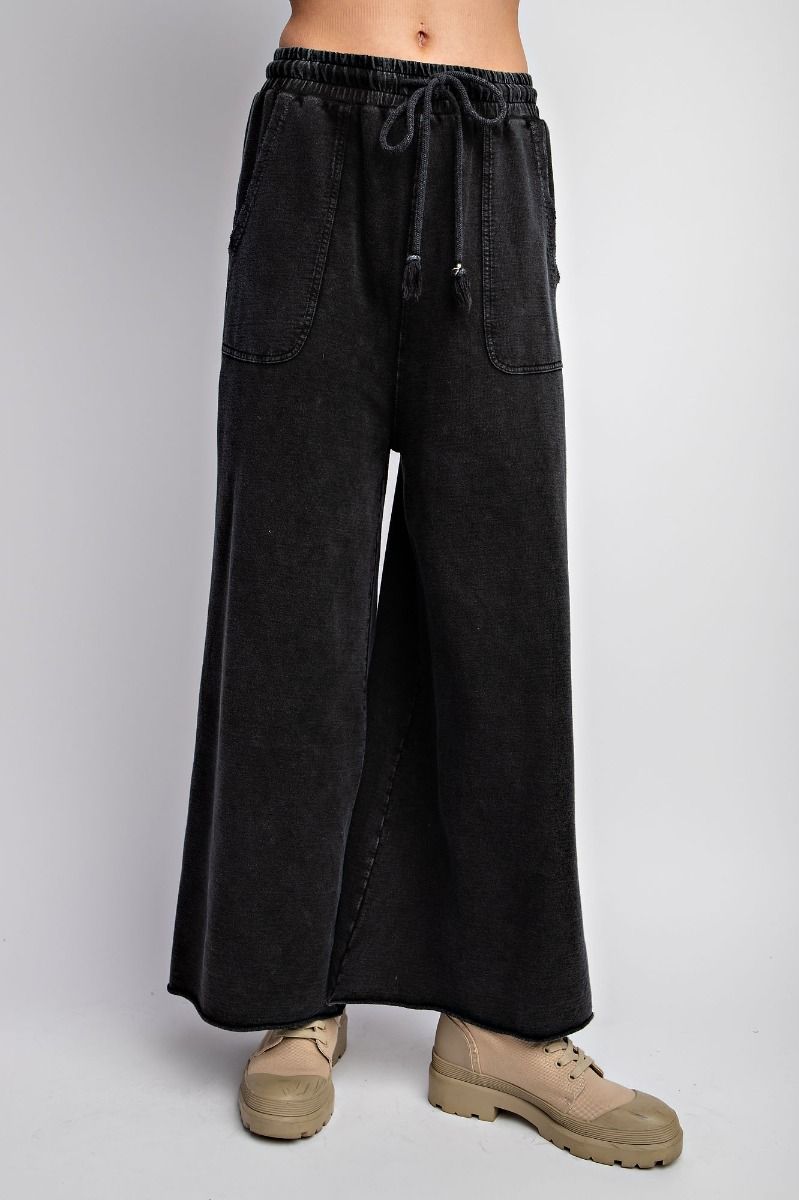 Easy Does It Mineral Washed Wide Leg Pants in Black