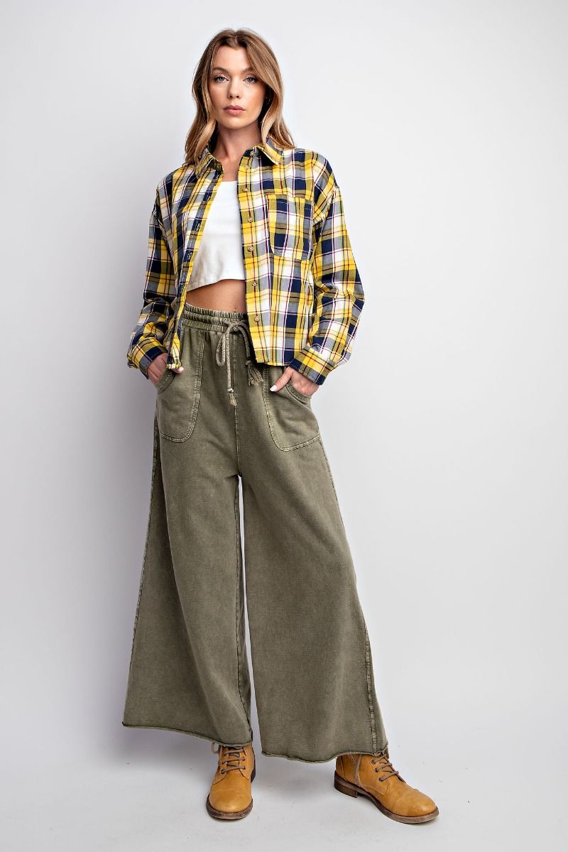 Easy Does It Mineral Washed Wide Leg Pants in Olive