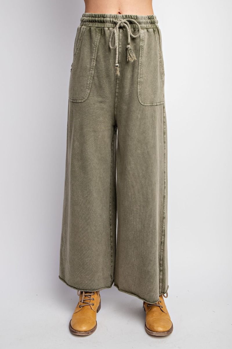 Easy Does It Mineral Washed Wide Leg Pants in Olive