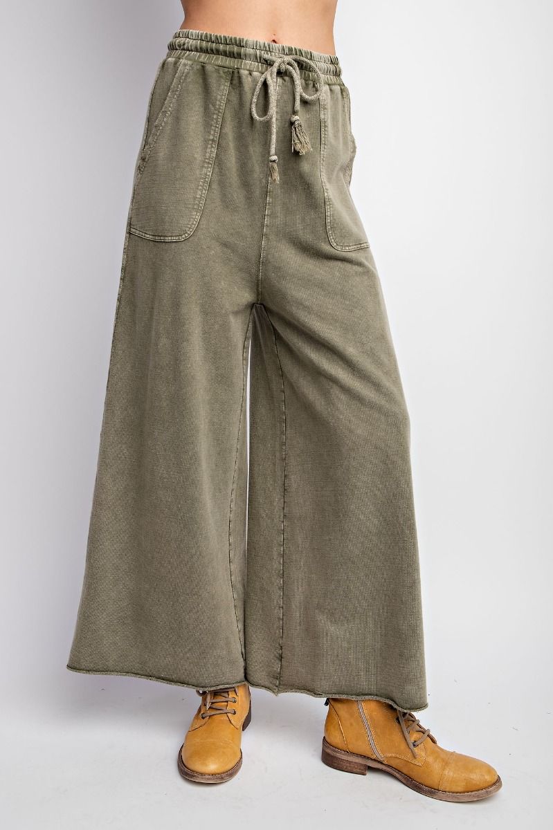 Easy Does It Mineral Washed Wide Leg Pants in Olive