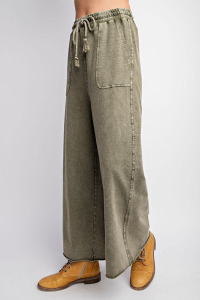 Easy Does It Mineral Washed Wide Leg Pants in Olive