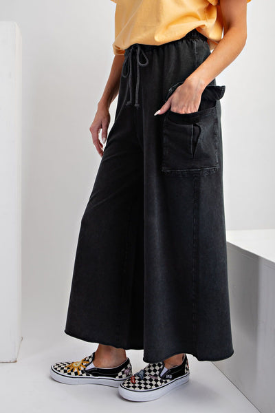 Game On Cropped Cargo Wide Leg Pant in Black