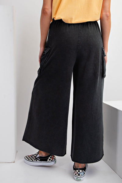 Game On Cropped Cargo Wide Leg Pant in Black