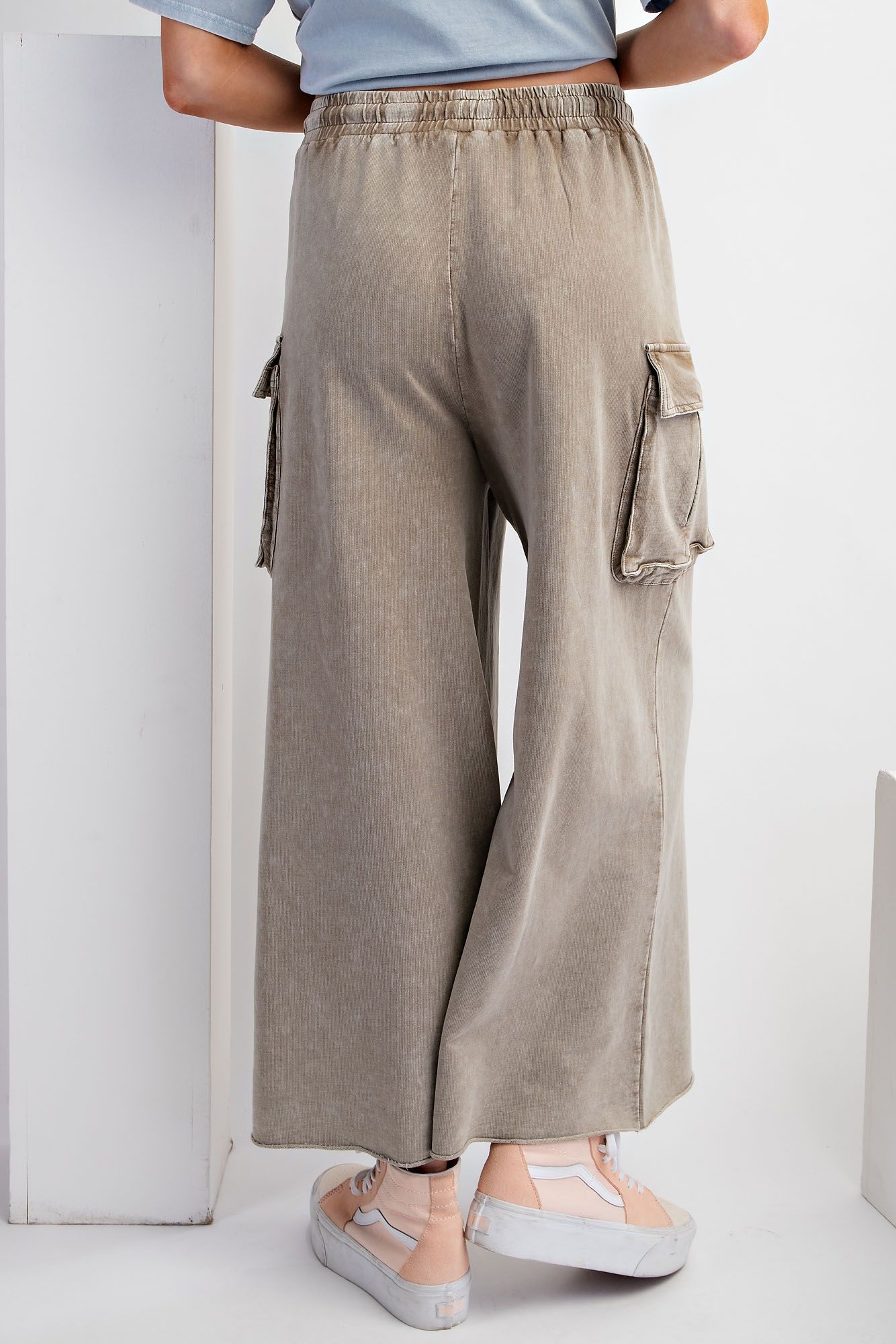 Game On Cropped Cargo Wide Leg Pant in Olive Grey