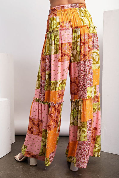 Lost in Love Patchwork Boho Pants in Peach Avocado