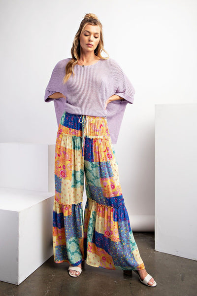 Lost in Love Patchwork Boho Pants in Lemon Blue