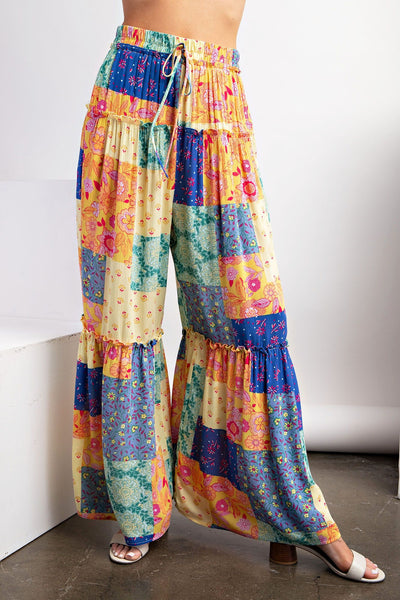 Lost in Love Patchwork Boho Pants in Lemon Blue