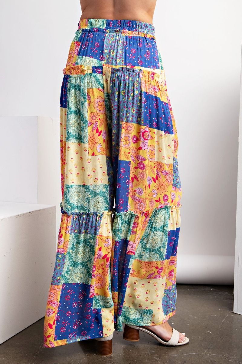 Lost in Love Patchwork Boho Pants in Lemon Blue