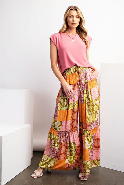 Lost in Love Patchwork Boho Pants in Peach Avocado