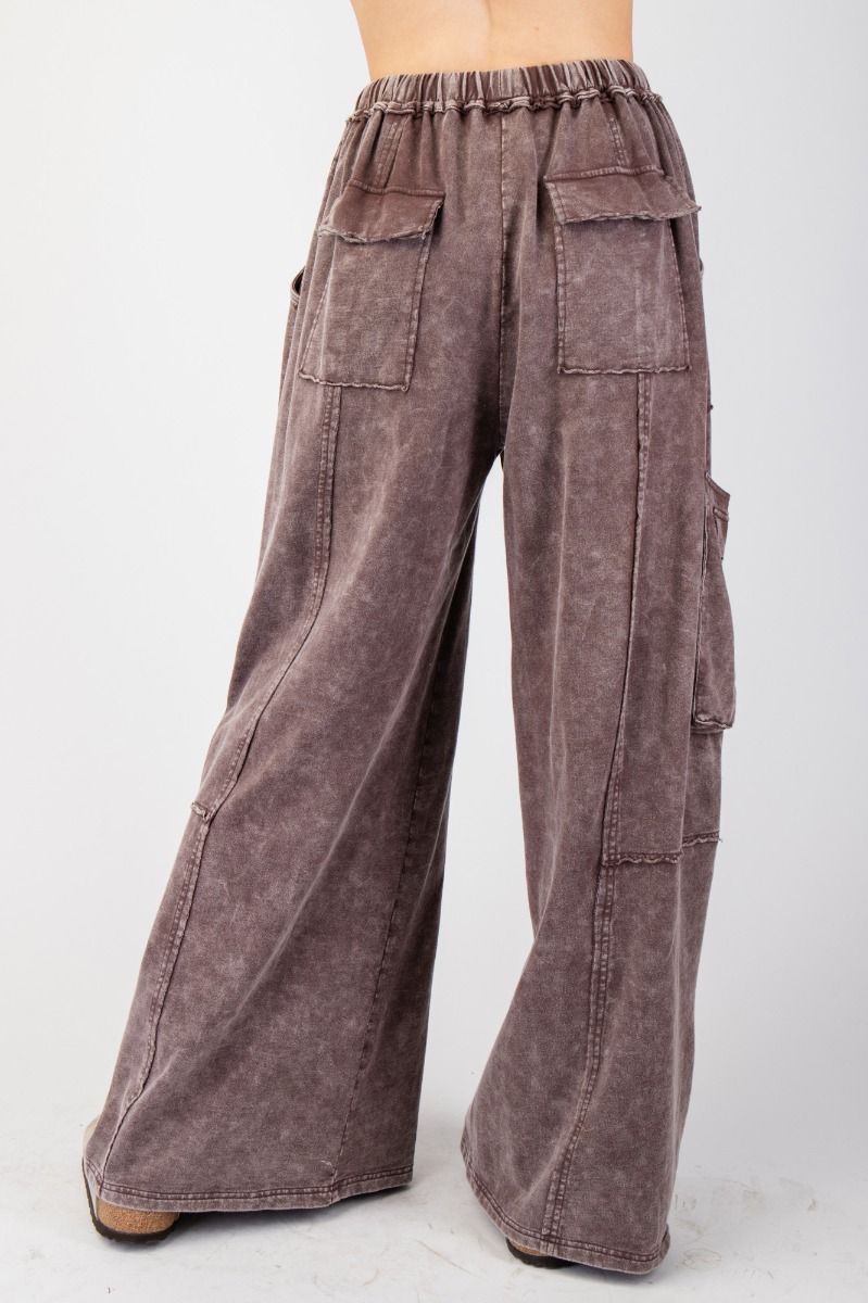Part Of The Journey Mineral Washed Wide Leg Pants in Dark Mocha