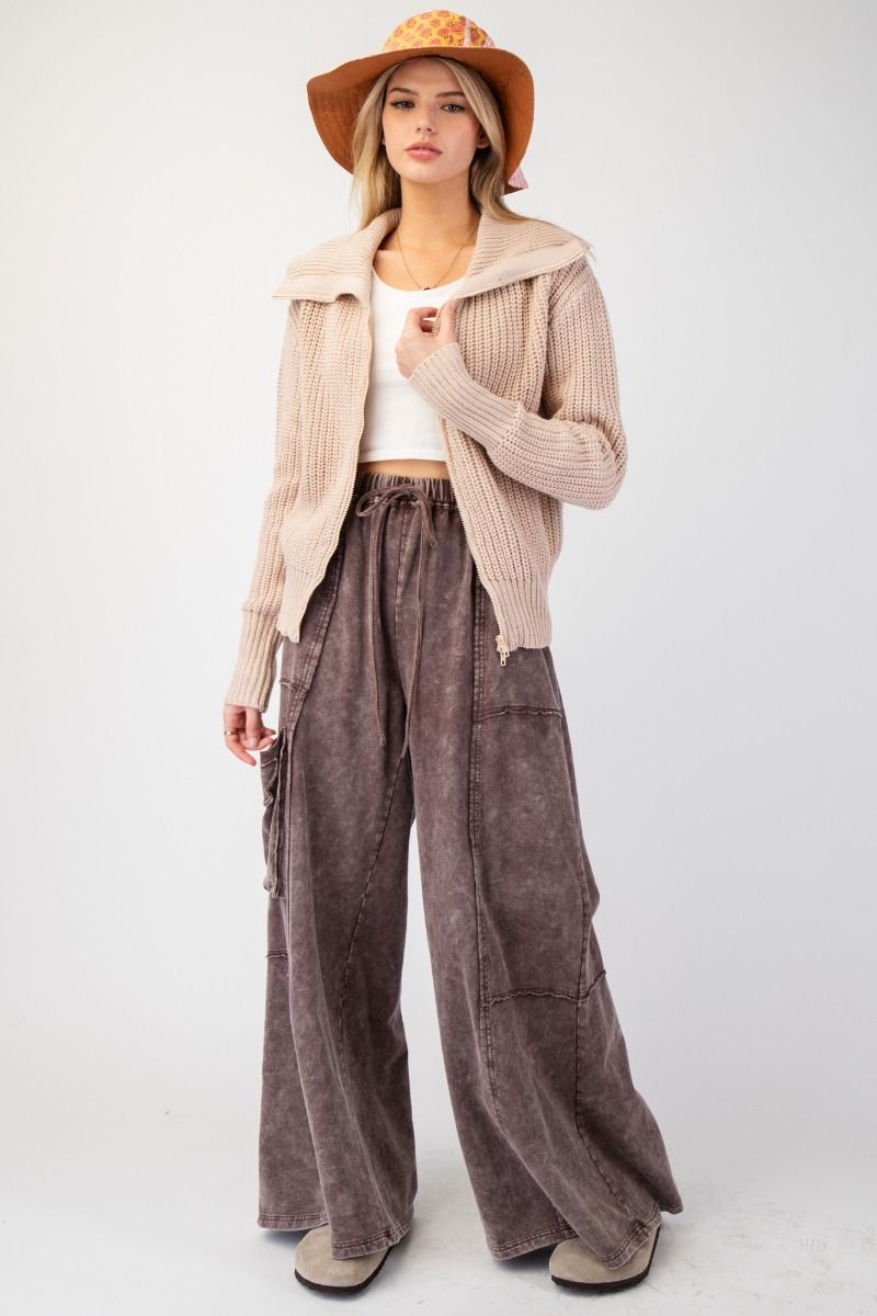 Part Of The Journey Mineral Washed Wide Leg Pants in Dark Mocha