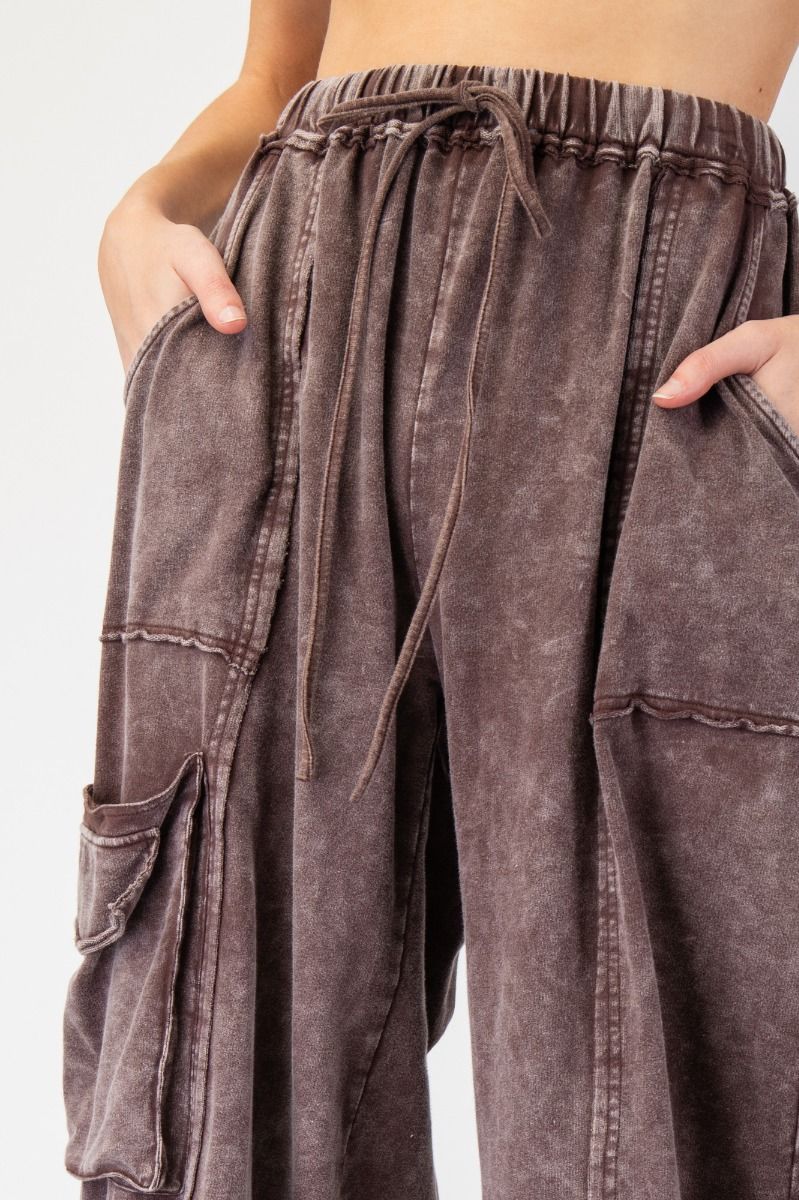 Part Of The Journey Mineral Washed Wide Leg Pants in Dark Mocha