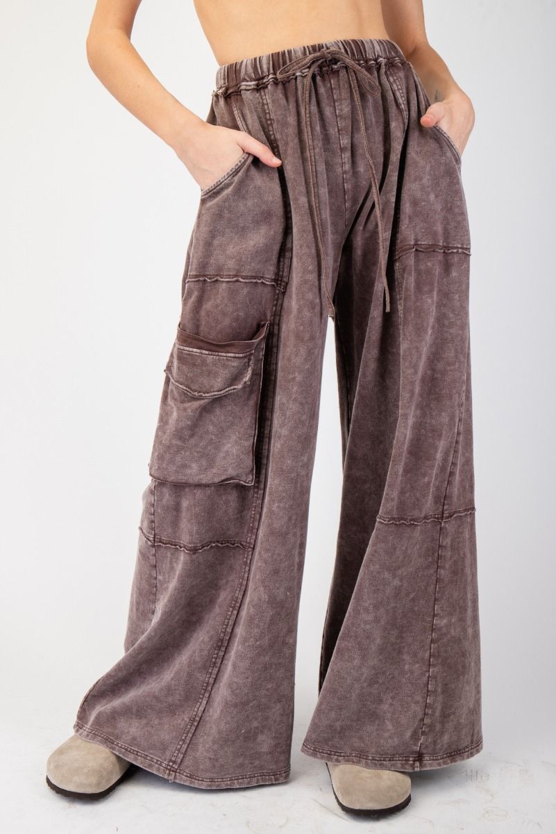 Part Of The Journey Mineral Washed Wide Leg Pants in Dark Mocha