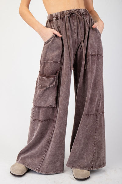 Part Of The Journey Mineral Washed Wide Leg Pants in Dark Mocha