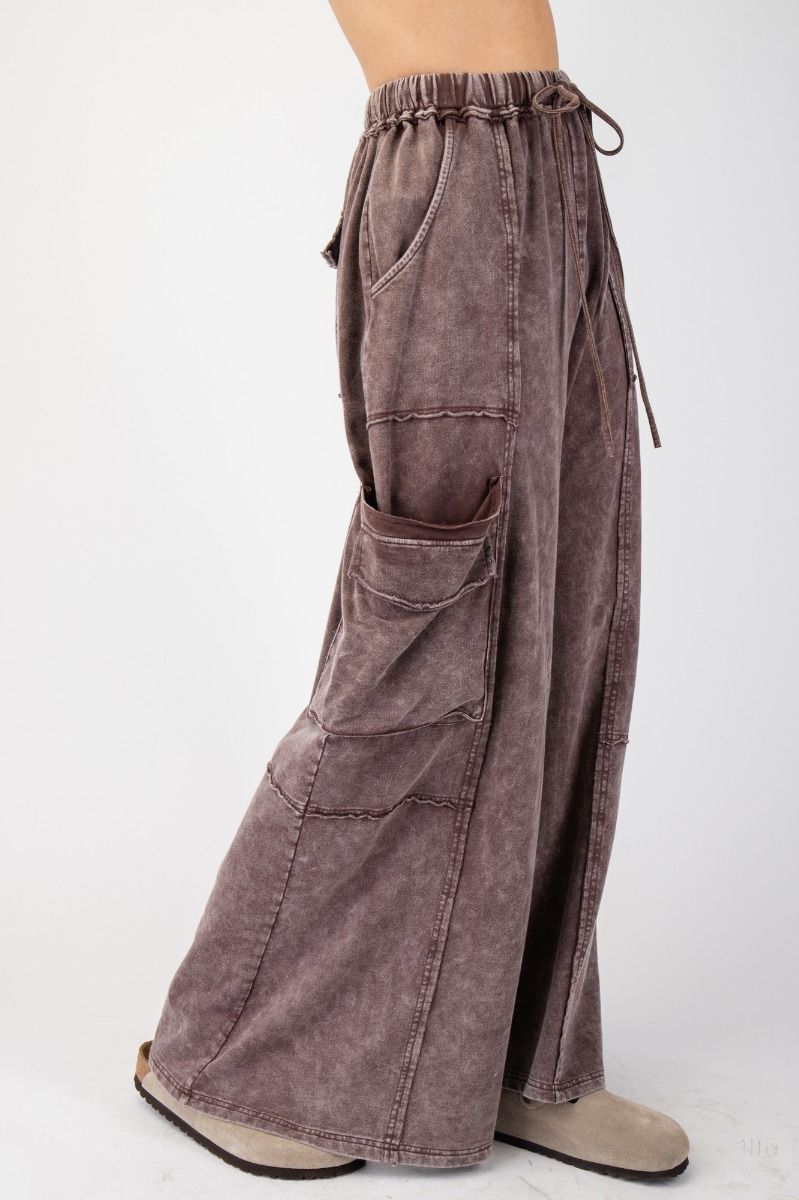Part Of The Journey Mineral Washed Wide Leg Pants in Dark Mocha