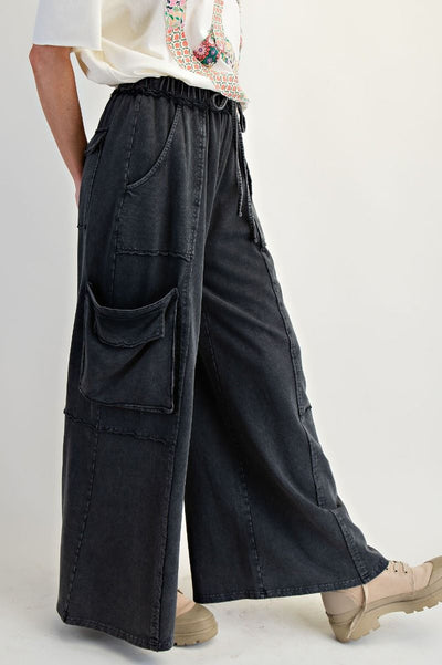 Part Of The Journey Mineral Washed Wide Leg Pants in Black