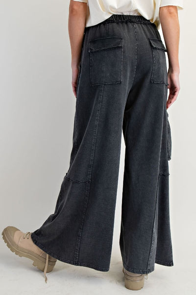 Part Of The Journey Mineral Washed Wide Leg Pants in Black