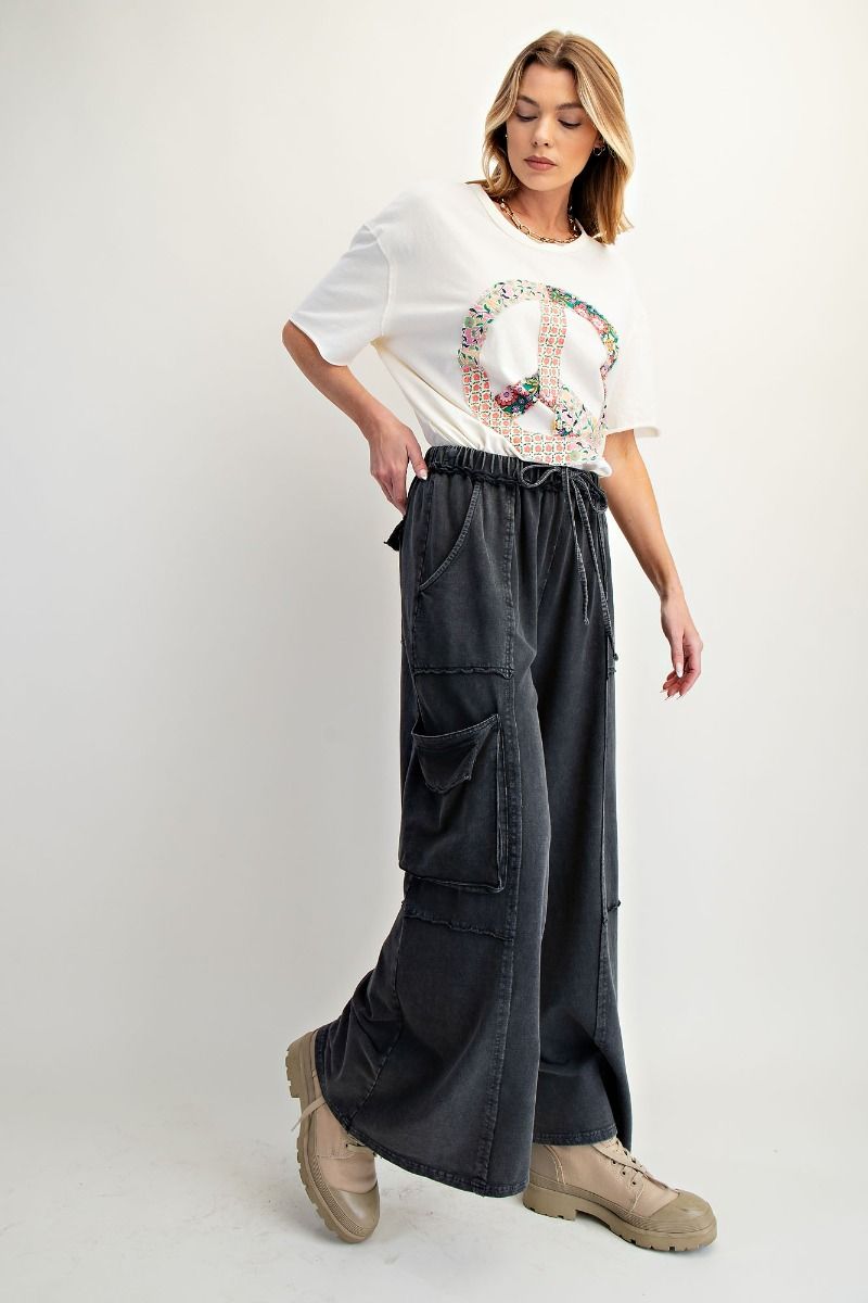 Part Of The Journey Mineral Washed Wide Leg Pants in Black